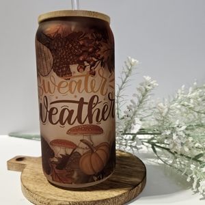 Fall Glass Can Tumbler| 16oz Tumbler| Sweater Weather Tumbler